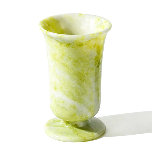Marble Vase for Home Decor – Small Modern Minimalist Stone Centerpiece for Fresh Flowers, Dried Pampas Grass, or Shelf Decor – Heavy Luxury Tabletop Ornament (Light Yellow-Green on Off-White)