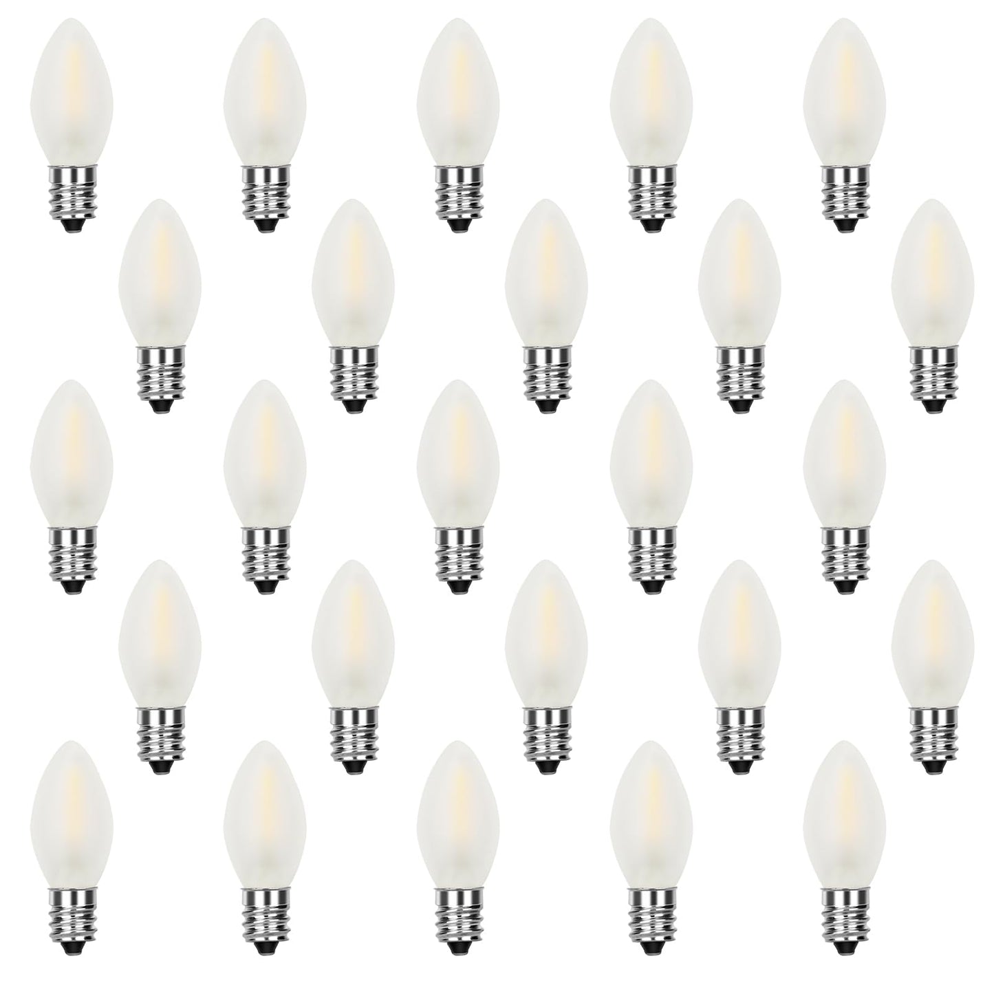 Pallerina 25 Pack LED C7 Frosted Replacement Bulbs,Frosted White Glass LED Light Bulbs Dimmable 0.6 Watt C7/E12 Base Light Bulbs for Night Light Candle Lamps Christmas Tree Lights