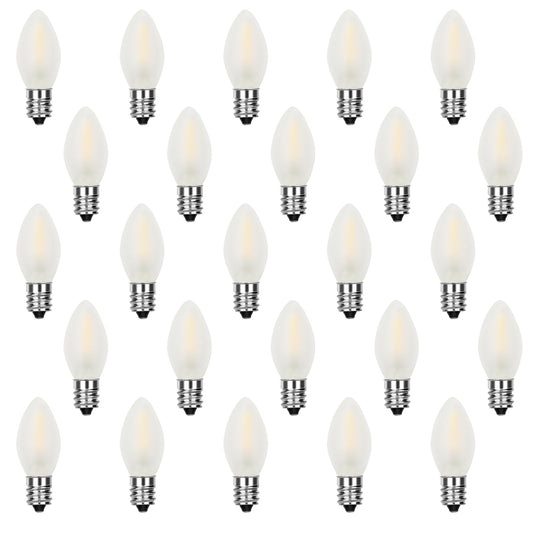 Pallerina 25 Pack LED C7 Frosted Replacement Bulbs,Frosted White Glass LED Light Bulbs Dimmable 0.6 Watt C7/E12 Base Light Bulbs for Night Light Candle Lamps Christmas Tree Lights