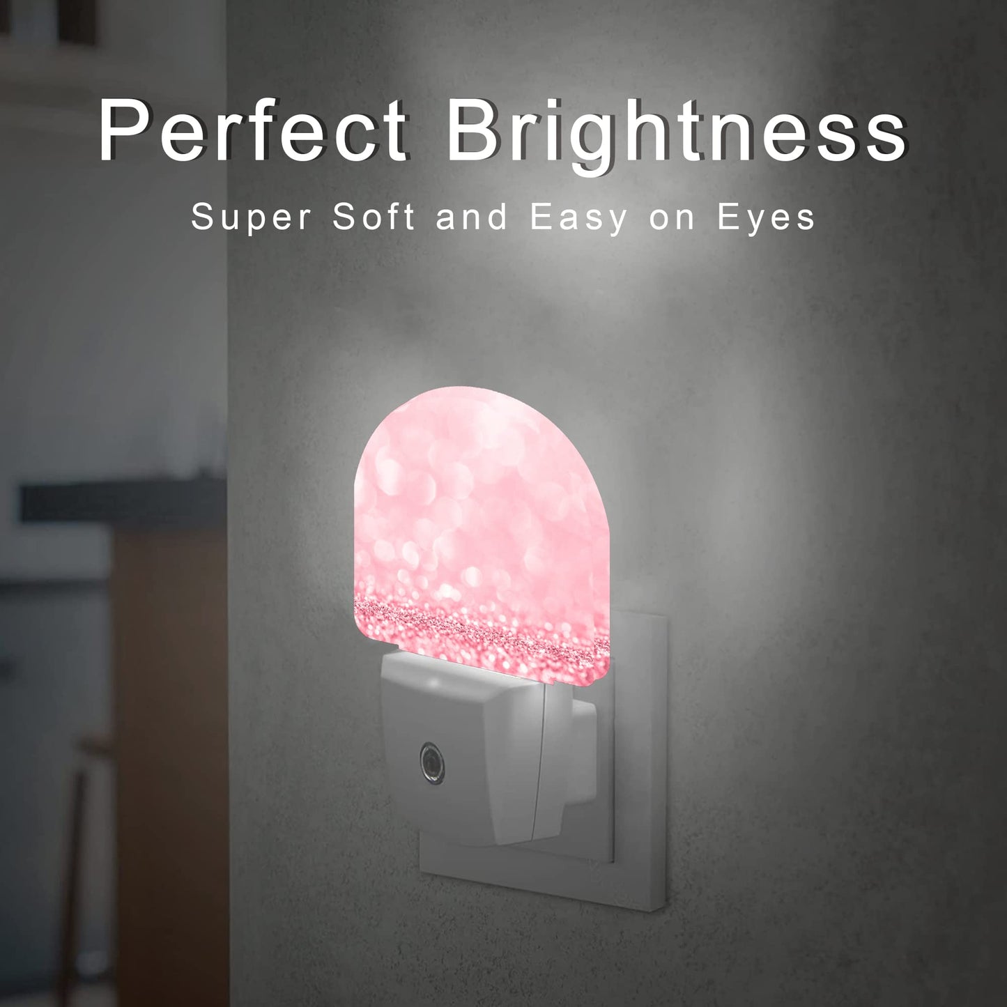 AOWULA Pink Glitter Night Light,Night Lights Plug into Wall Decor for Stairway/Hallway/Kitchen,Dusk to Dawn Sensor Nightlights for Boys/Girls/Women/Men Room Gifts