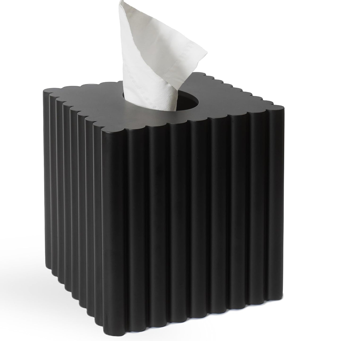Modern Tissue Box Cover Square, Resin Stone Tissue Box Covers Holder, Decorative Marble Style Tissue Box Cover for Bathroom Kitchen Bedroom Living Room Office (Black)