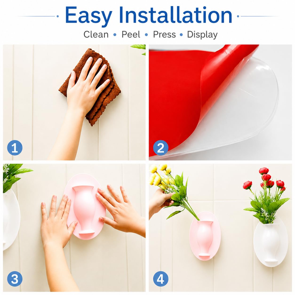 Chezmax Flower Pot Silicone Sticky Vase 3PCs Hanging Decorative Reusable Wall-Mounted Flower Vase