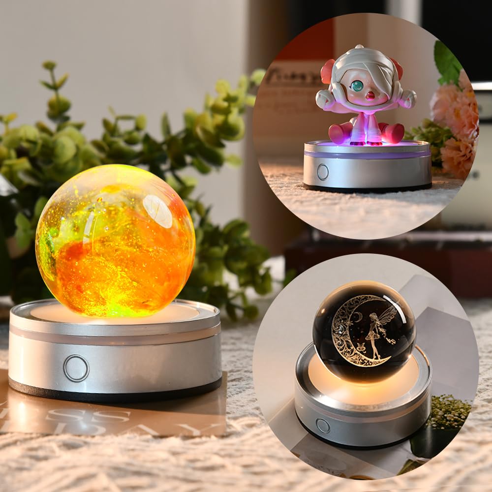 ZRENJHUS LED Light Base for Ball Round Display Stand for Crystal Ball Glass Art Multicolor Lighted Display Stand Pedestal with 12 Colorful Modes - Concave