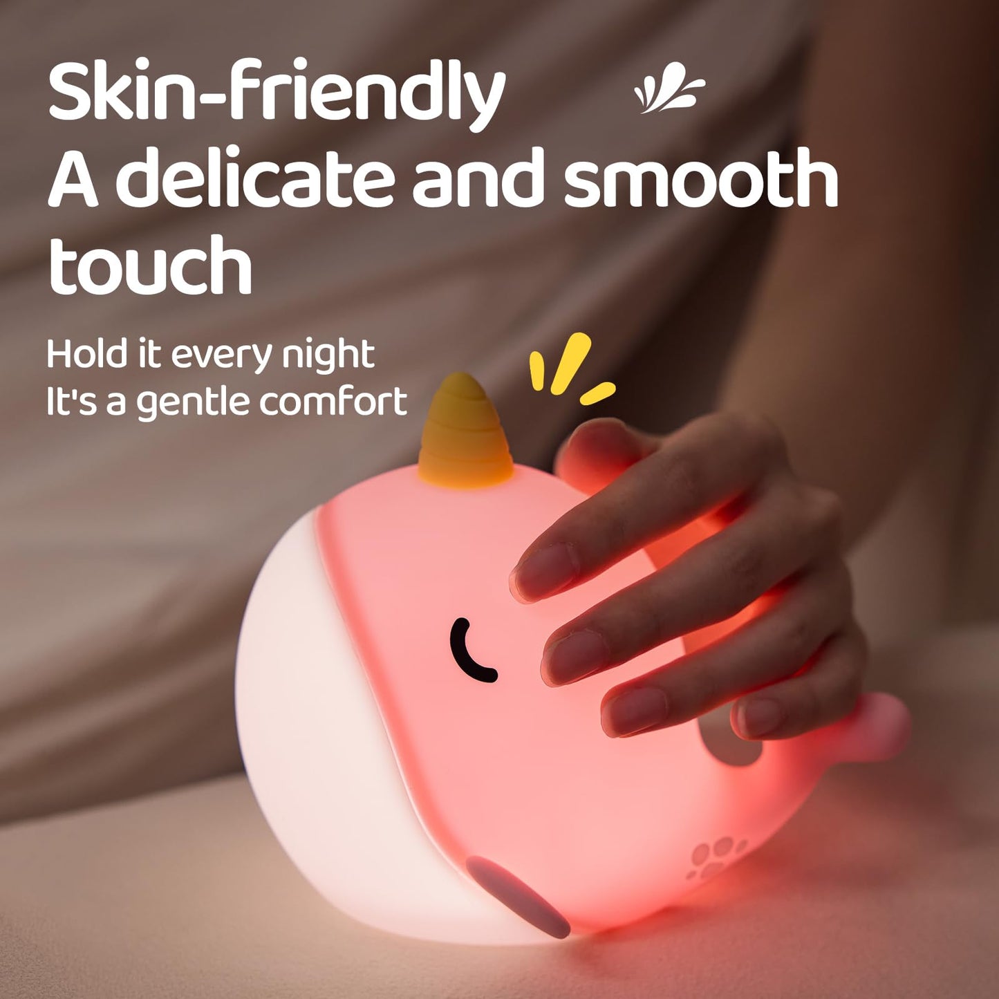 faralite Cute Whale Night Lights, Soft Narwhal Silicone LED Night Lamp, Rechargeable Nursery Lamp with 3-Level Dimmable, 30mins Auto-Off, Lovely Room Decor for Bedside, Bedroom(White Light)