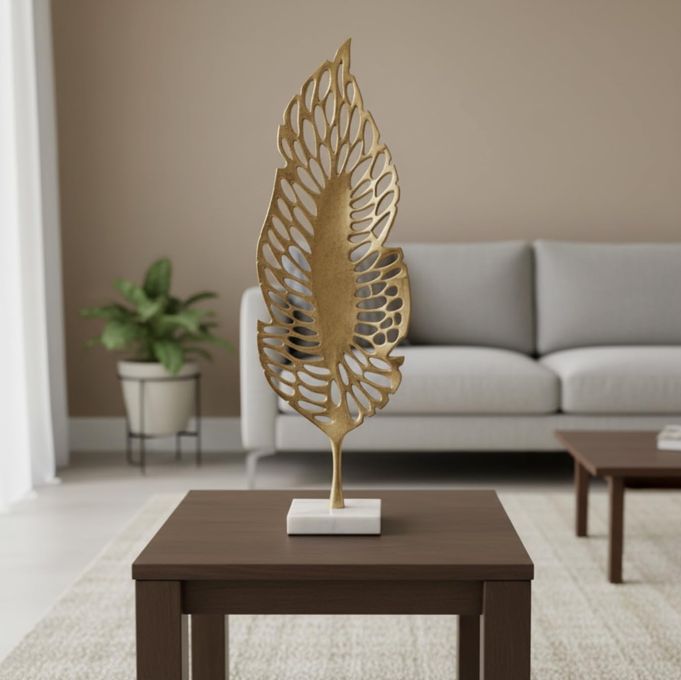 Modern Day Accents 3744 Primavera Tall Golden Leaf Sculpture, Gold Home Decor Accent with White Marble Base, Nature Decor, Unique Tabletop Decor for Living Room, Bedroom, Office, or Kitchen, 27.5" H