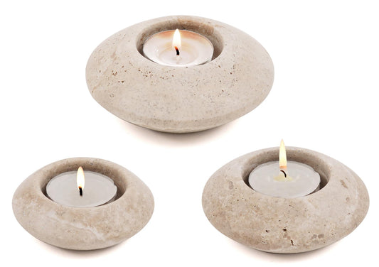 Tea Light Candle Holders Set of 3 – Handcrafted Natural Marble Tealight & Votive Holders in Graduated Sizes (4", 3.5", 3"), Decorative Stone Candle Holders for Home Décor & Table Centerpieces