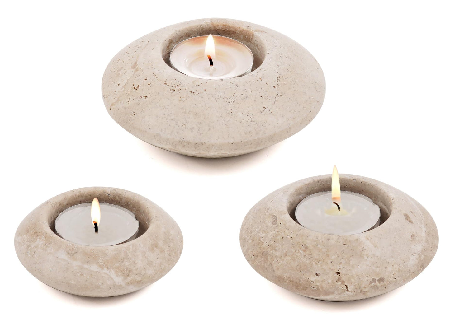 Tea Light Candle Holders Set of 3 – Handcrafted Natural Marble Tealight & Votive Holders in Graduated Sizes (4", 3.5", 3"), Decorative Stone Candle Holders for Home Décor & Table Centerpieces