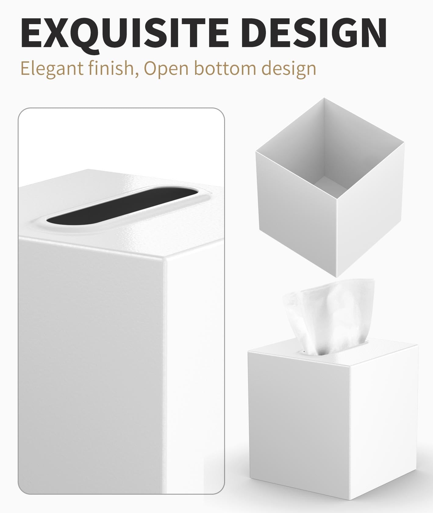 Livelab Metal Tissue Box Cover, Square Tissue Box Holder Modern Decor Facial Napkin Holder Tissue Box Dispenser for Bathroom Vanity Countertop, Living Room, Bedroom, Office | White