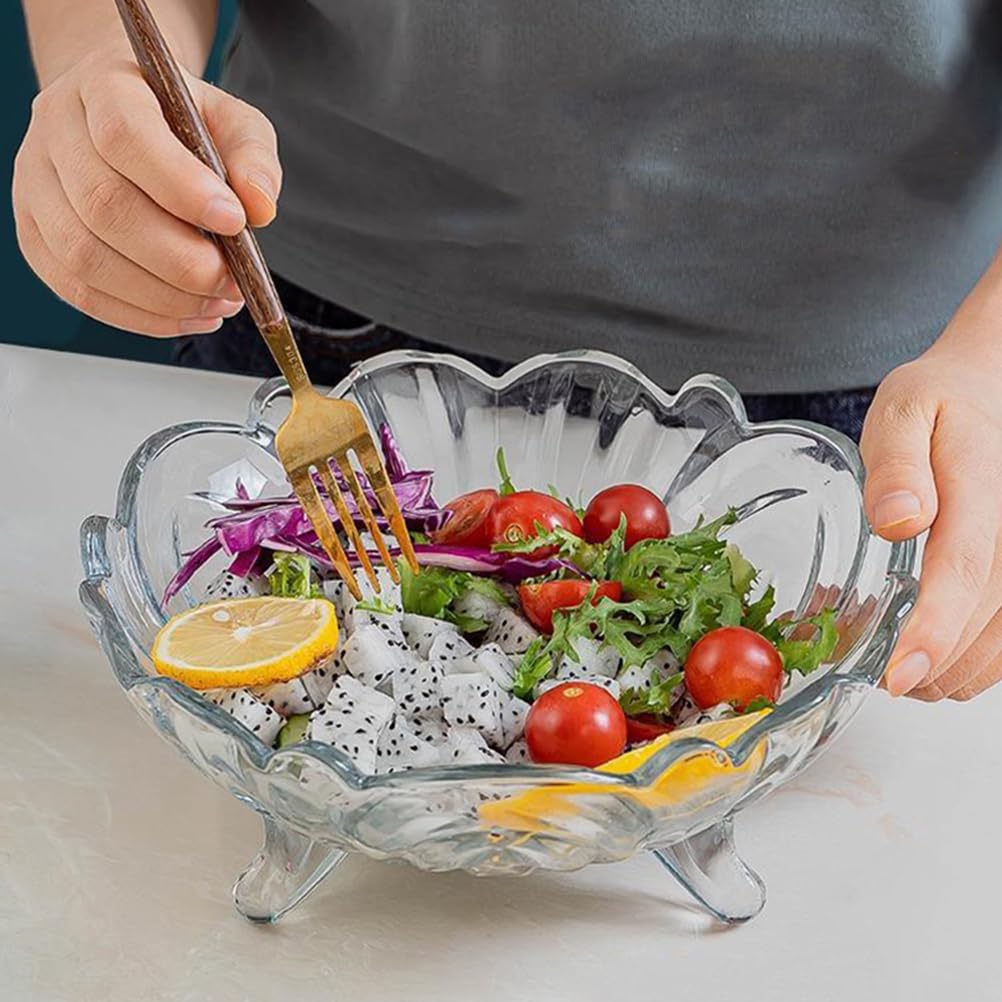 Cabilock Tripod Glass Fruit Plate Trifle Bowl Glass Food Decor Crystal Candy Dish Pasta Bowl Food Prep Transparent Salad Tray Transparent Serving Plate Fruit Tray for Home