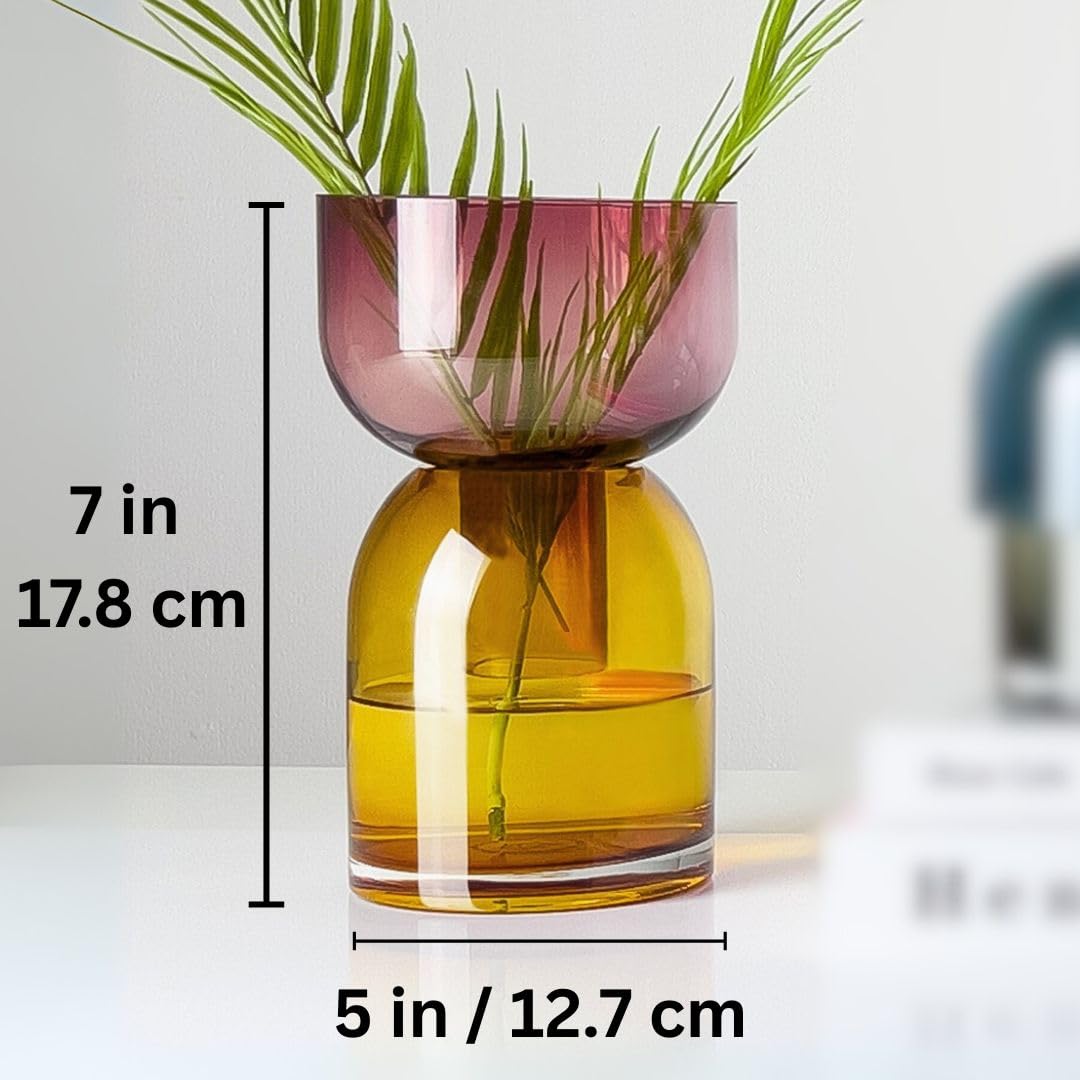 Cloudnola Large Reversible Glass Flower Vase and Bud Vase, Yellow and Pink, 9.5" Height x 5.6" Dia, Home, Wedding, and Event Decor