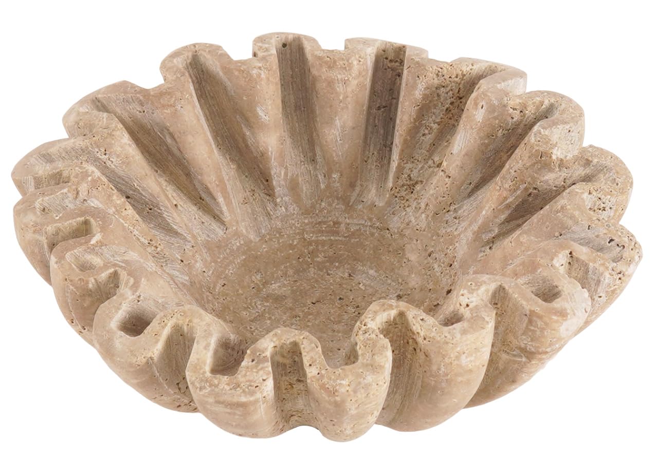 SPESHSTONES Marble Scalloped Bowl 6 Inch Handmade Travertine Ruffle Bowl, Small Bowls for Tables Centerpieces & Housewarming Gifts, Modern Ring Dish, Fruit & Key Bowl for Entry Table, Fluted Bowl