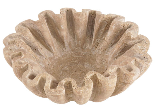 SPESHSTONES Marble Scalloped Bowl 6 Inch Handmade Travertine Ruffle Bowl, Small Bowls for Tables Centerpieces & Housewarming Gifts, Modern Ring Dish, Fruit & Key Bowl for Entry Table, Fluted Bowl