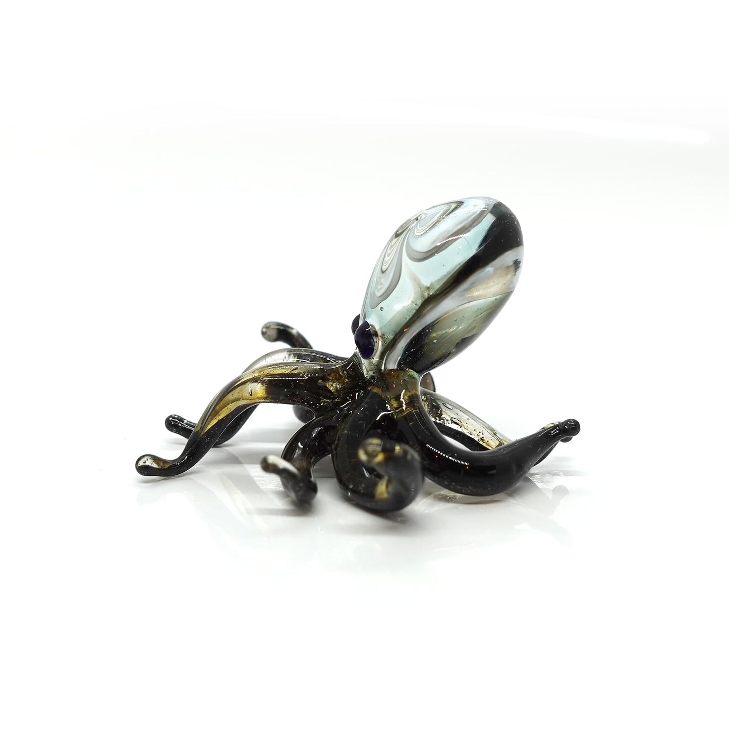Sansukjai Octopus Tiny Figurines Hand Blown Glass Art Animals Collectible Gift Home Decor (Black Yellow)