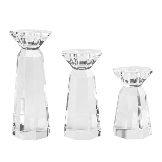 DONOUCLS Crystal Tapered Candle Holders Crystal Candlestick Home Tabletop Decorations Pack of 3, Comes with Gifted Box