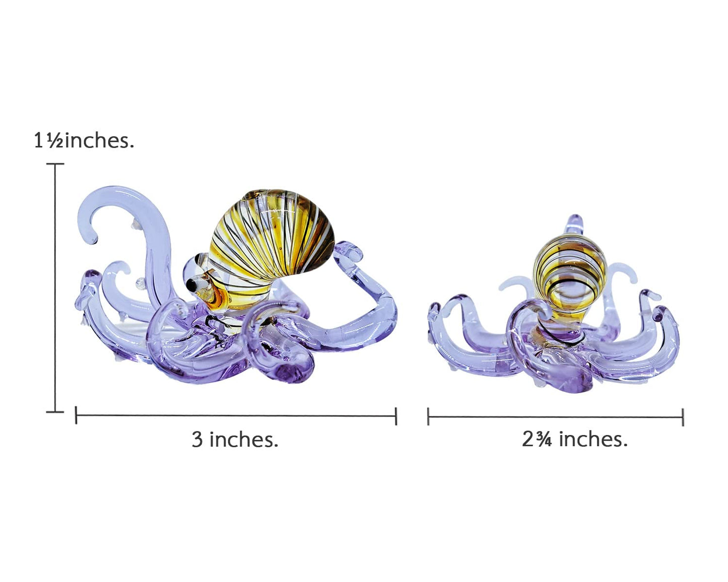 WitnyStore 3" Striped Yellow Purple Octopus Artistic Blown Glass Figurine Premium Hand-Blown Statue Tabletop Decoration Unique Collectible for Adult Collectors Handcrafted Elegant Home Room Decor