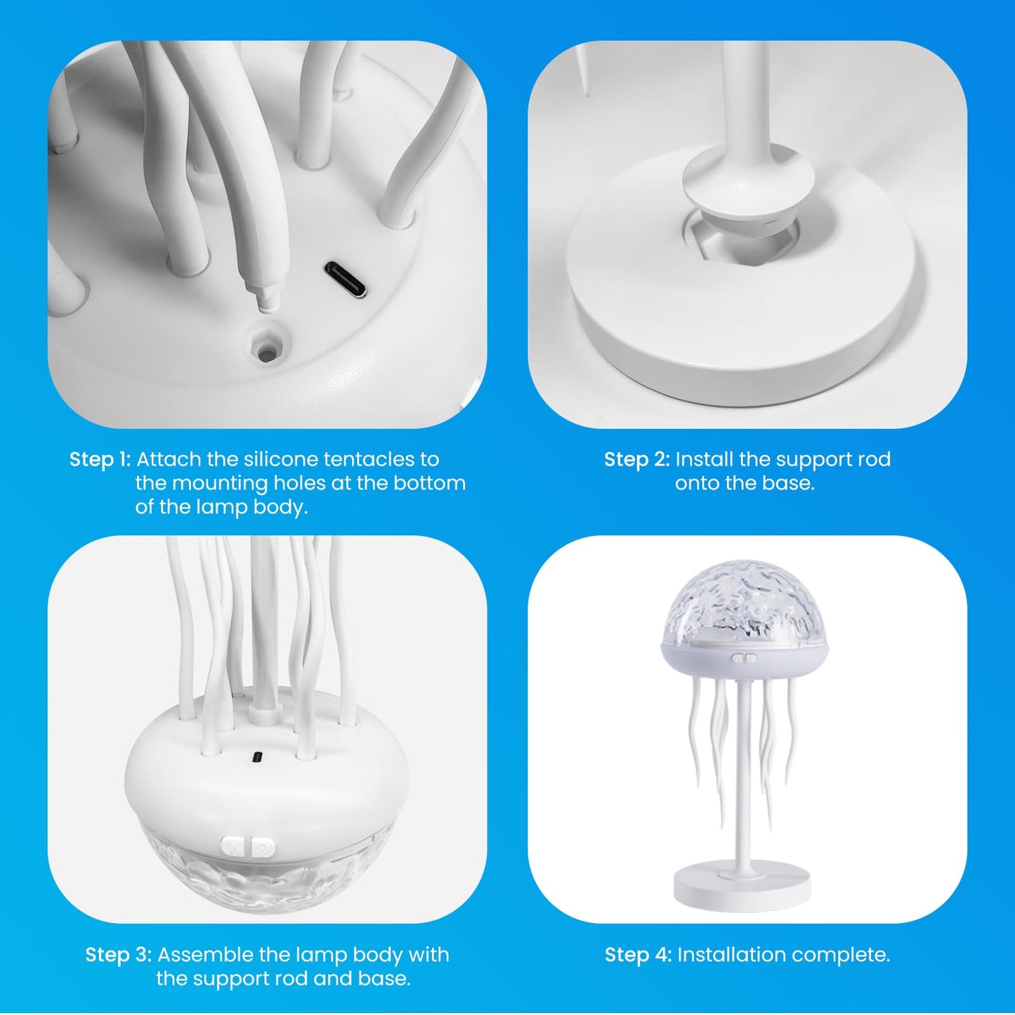 YzzYzz Jellyfish Lamp with Ocean Wave Projector Light, 2-in-1 Rechargeable Night Light with Remote, 3D Water Ripple Color Changing Lamp for Bedroom, Kids Room