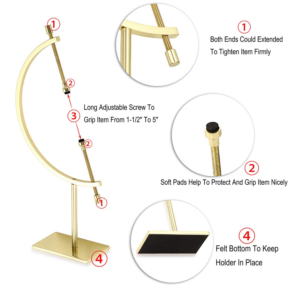 JUXYES Golden Toned Sphere Holder Caliper Stand, Caliper Style Display Stand For Mineral, Ornament, Gem, Shell, Coin, etc (M)