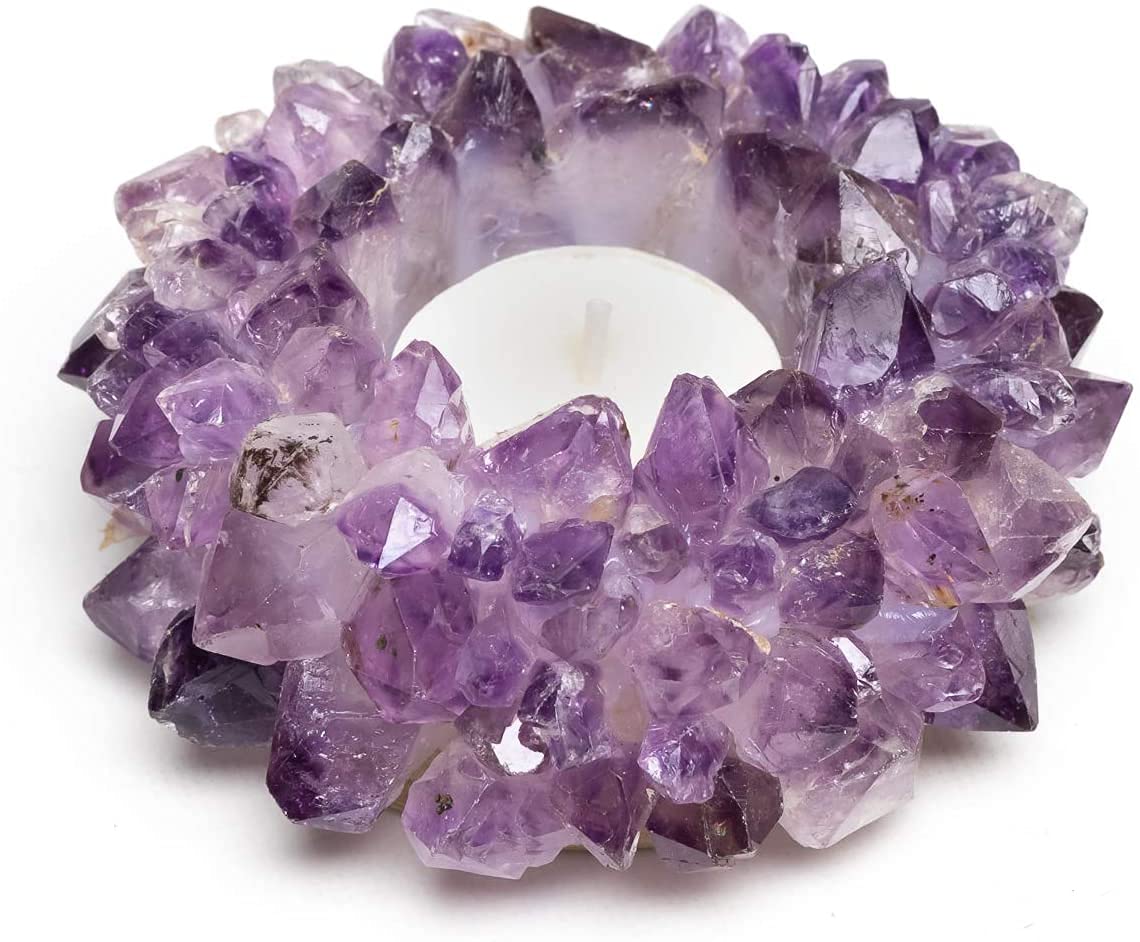 DesertUSA Natural Meditation Amethyst Cluster with Crystal Points - Handmade Chakra Tea Light Candle Holder - Decorative Peaceful, Higher Love Energy, Fits Tea Light Candle …