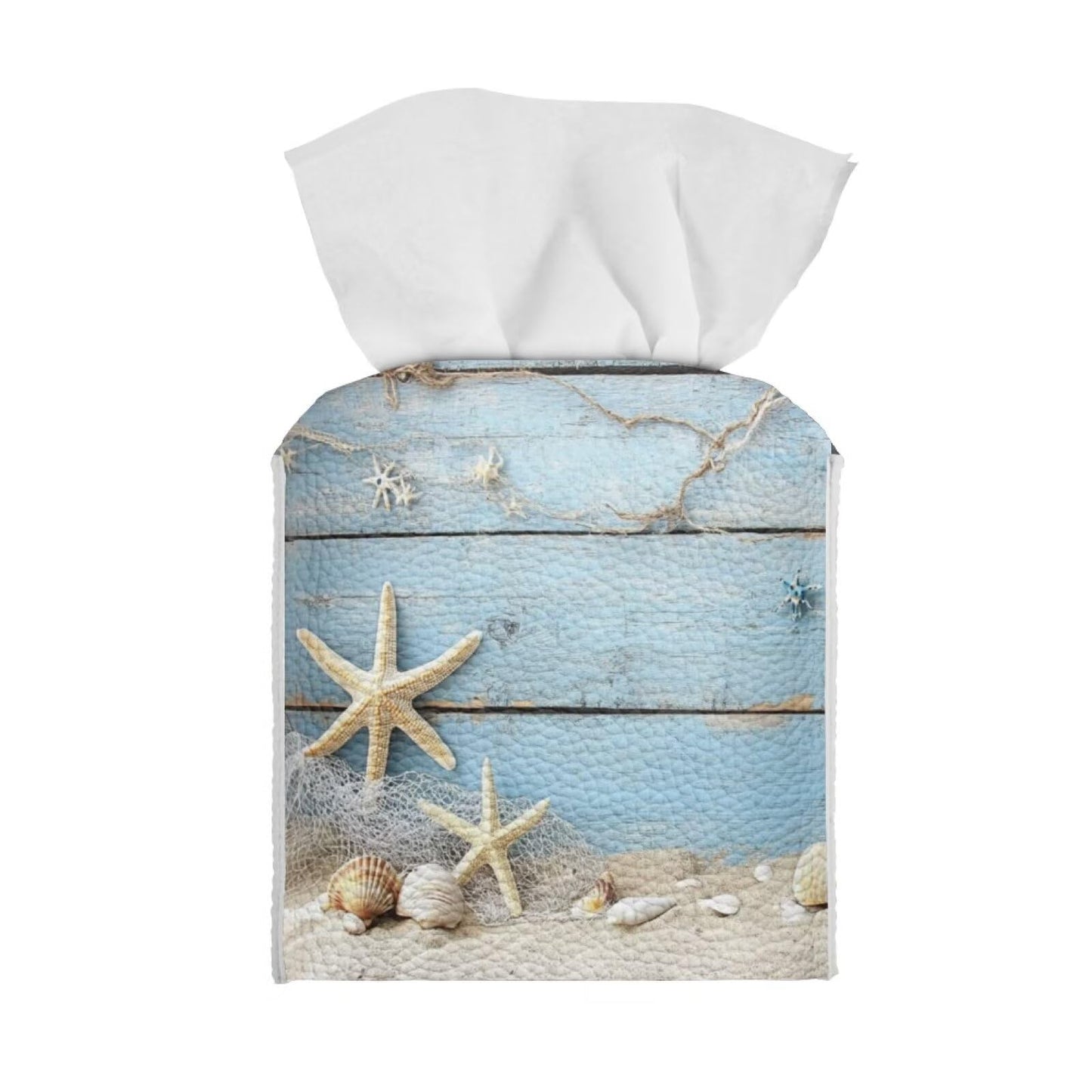 Tutolipy Tissue Box Holder Square Tissue Box Cover Facial Tissue Box Covers Cube Napkin Organizer Dispenser for Bedroom Office Bathroom Decor, Starfish Blue