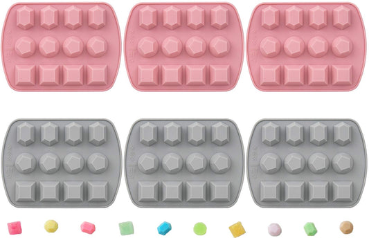 Nicunom 6 Pack Silicone Gem Shapes Candy Molds, 12 Cavity Diamond Cube Tray for Making Jelly, Candy, Chocolate, Cake Decorating, Ice Molds, Soap, Crafting