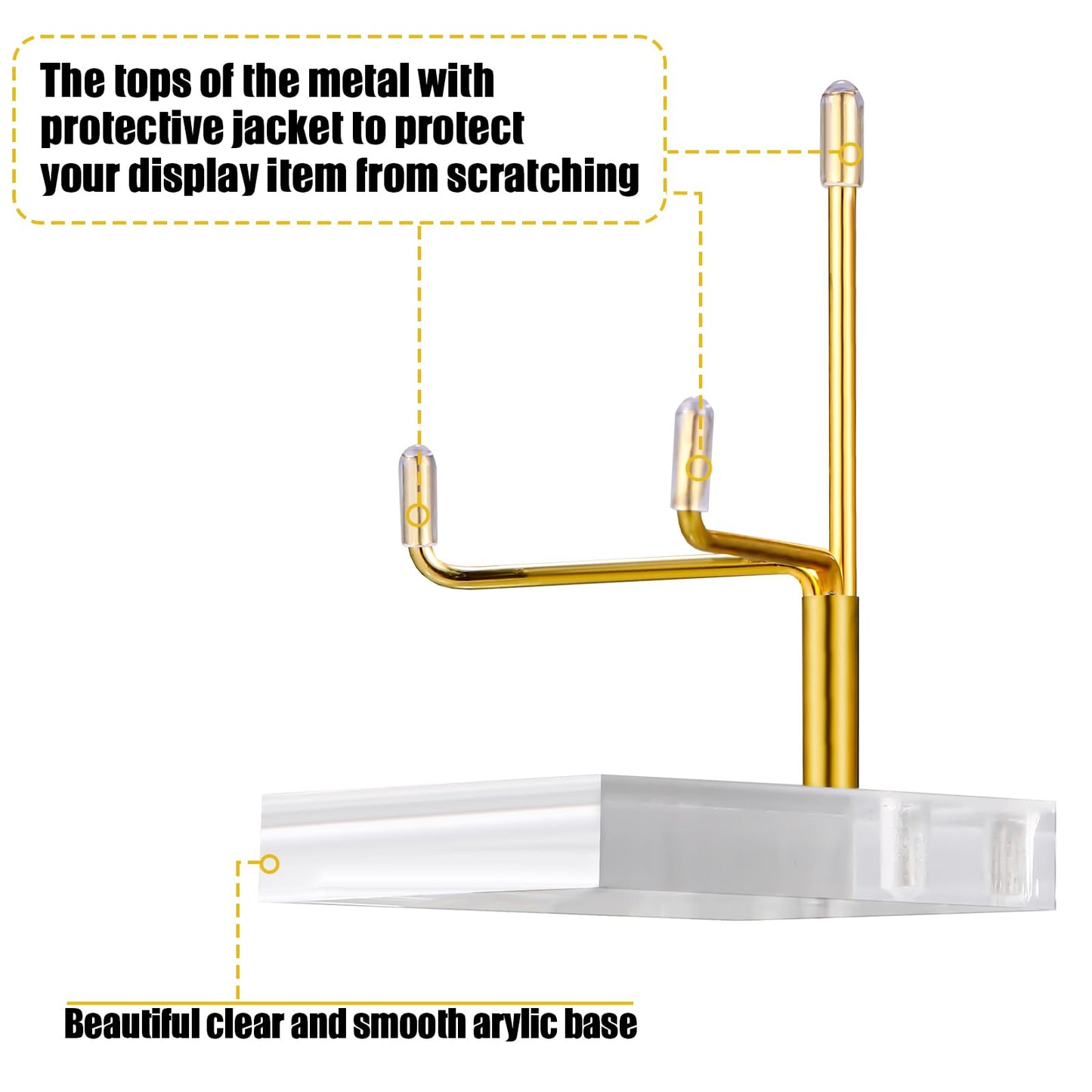 Kigley 8 Pcs Adjustable Metal Arm Display Stand Crystal Holder Easel Display with Acrylic Base Easel Rock Mineral Stand for Geodes Mineral Agate Collection(Gold,2 x 2 x 3.5 Inch)