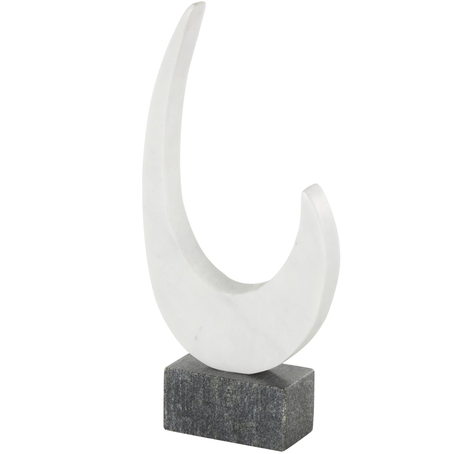 Deco 79 Marble Abstract Decorative Sculpture Curved Home Decor Statue with Black Block Base, Accent Figurine 6" x 2" x 13", White