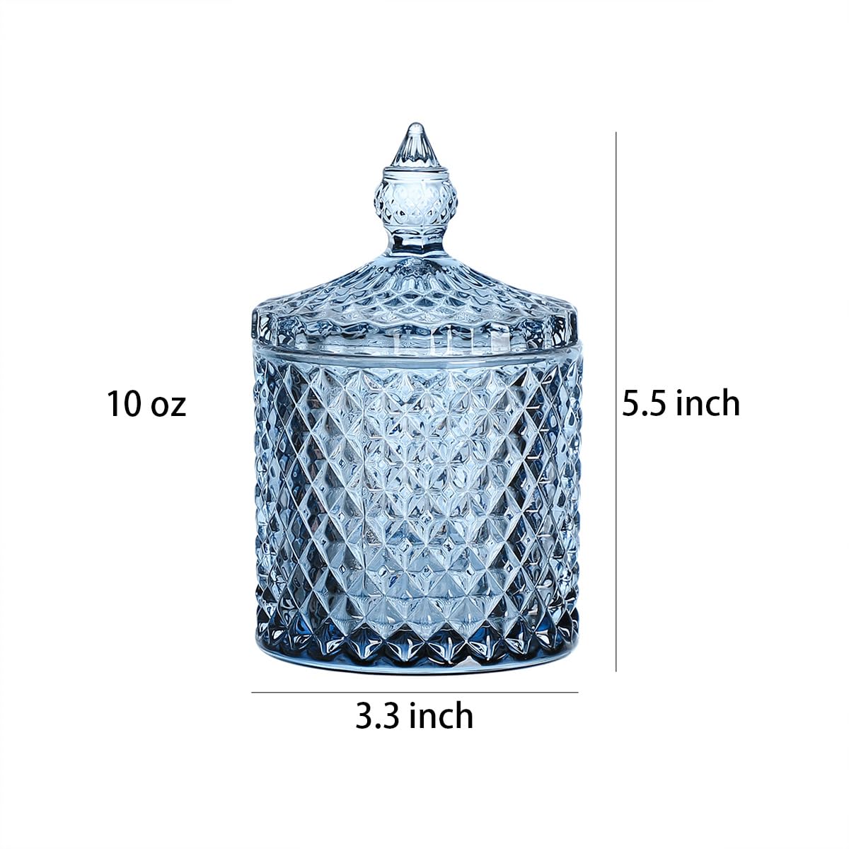 Sizikato Diamond Faceted Crystal Glass Candy Jar with Lid, Blue Decorative Jar, Jewelry Box, Cotton Swab Storage Holder.
