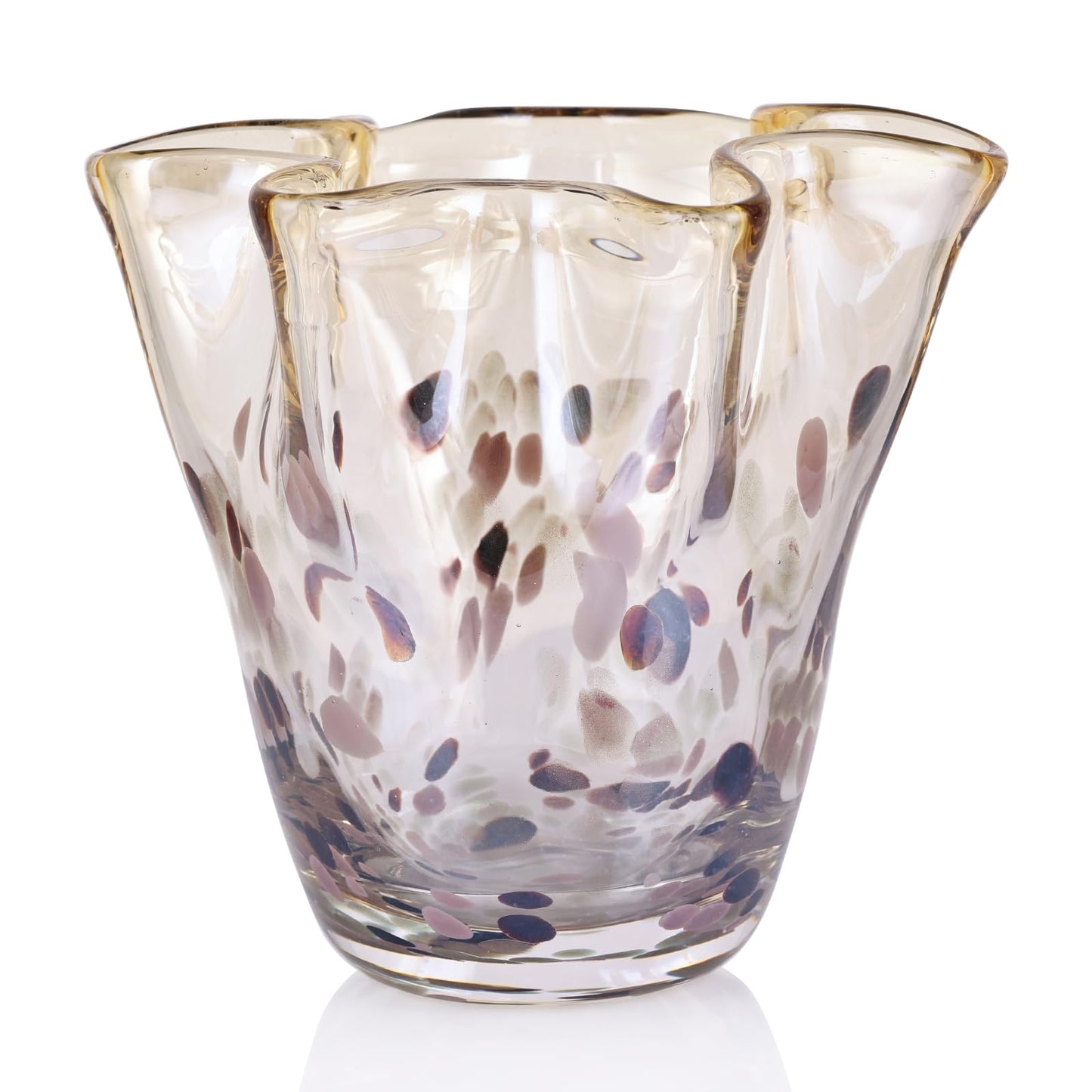 Hand Blown Amber Glass vase, Unique Brown Glass Wide Mouth vase for Console Office TV Stand Coffee Table entryway Entrance Desktop Living Room Table Centerpiece.