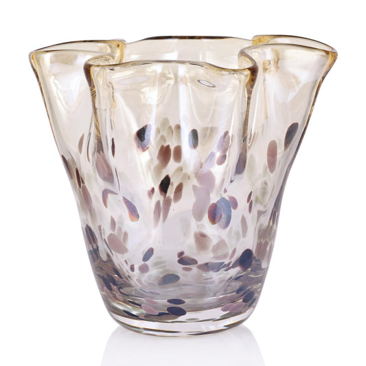 Hand Blown Amber Glass vase, Unique Brown Glass Wide Mouth vase for Console Office TV Stand Coffee Table entryway Entrance Desktop Living Room Table Centerpiece.