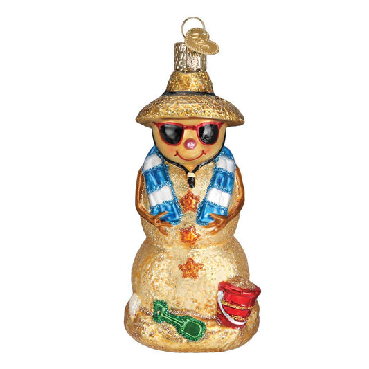 Old World Christmas Sand Snowman Glass Blown Ornament for Christmas Tree, Handcrafted Holiday Decoration, Snowman Collection