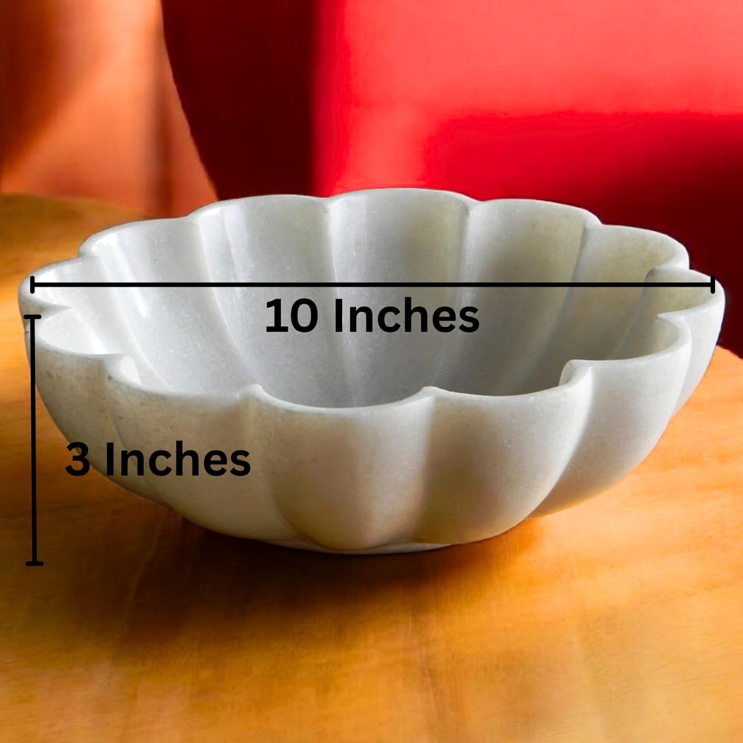 CRAFTFOBIA 10" Large Ruffle Scalloped Bowl for Home marble decor, Handcrafted White Marble Decorative Bowl – Entryway, Kitchen Counter & Living Room kitchen counter decor