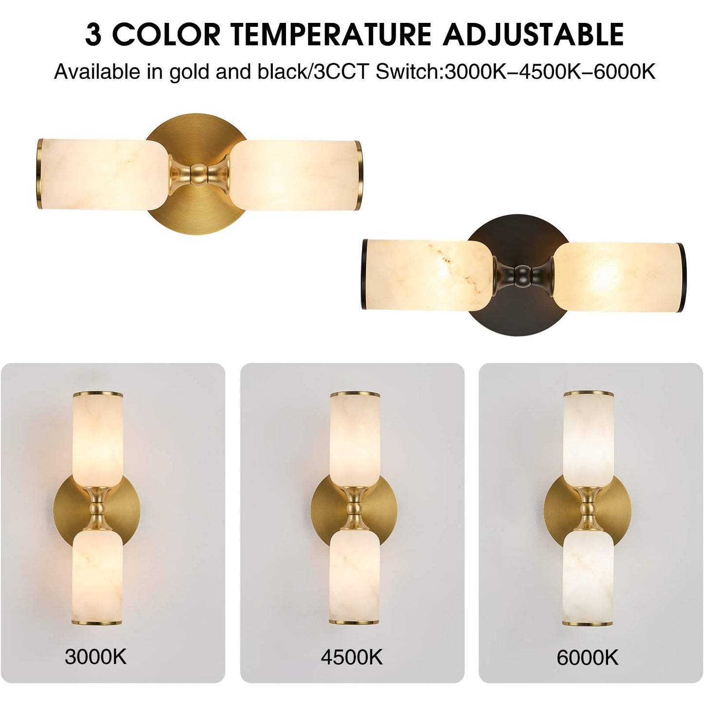 Fanyank 14.2Inch Natural Alabaster Wall Sconce, Nordic Style Natural Stone Wall Lamp, Marble Lampshade Up and Down Lighting Fixtures for Bedroom Living Room Kitchen Stairs Gold