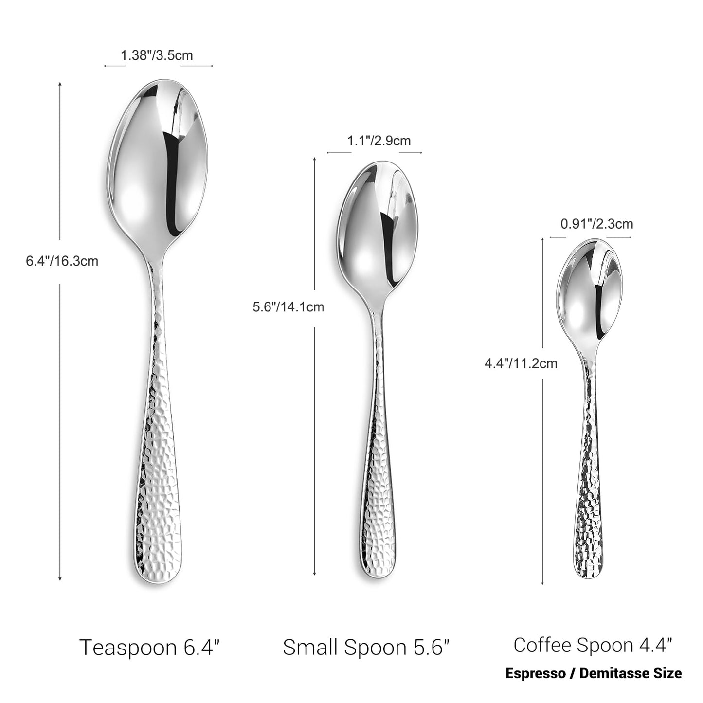 KEAWELL Premium 4-Piece Louise Hammered Spoons Set, 18/10 Stainless Steel, Set of 4, Fine Spoon Set with Round Edge, Dishwasher Safe (5.6" Small Spoons)