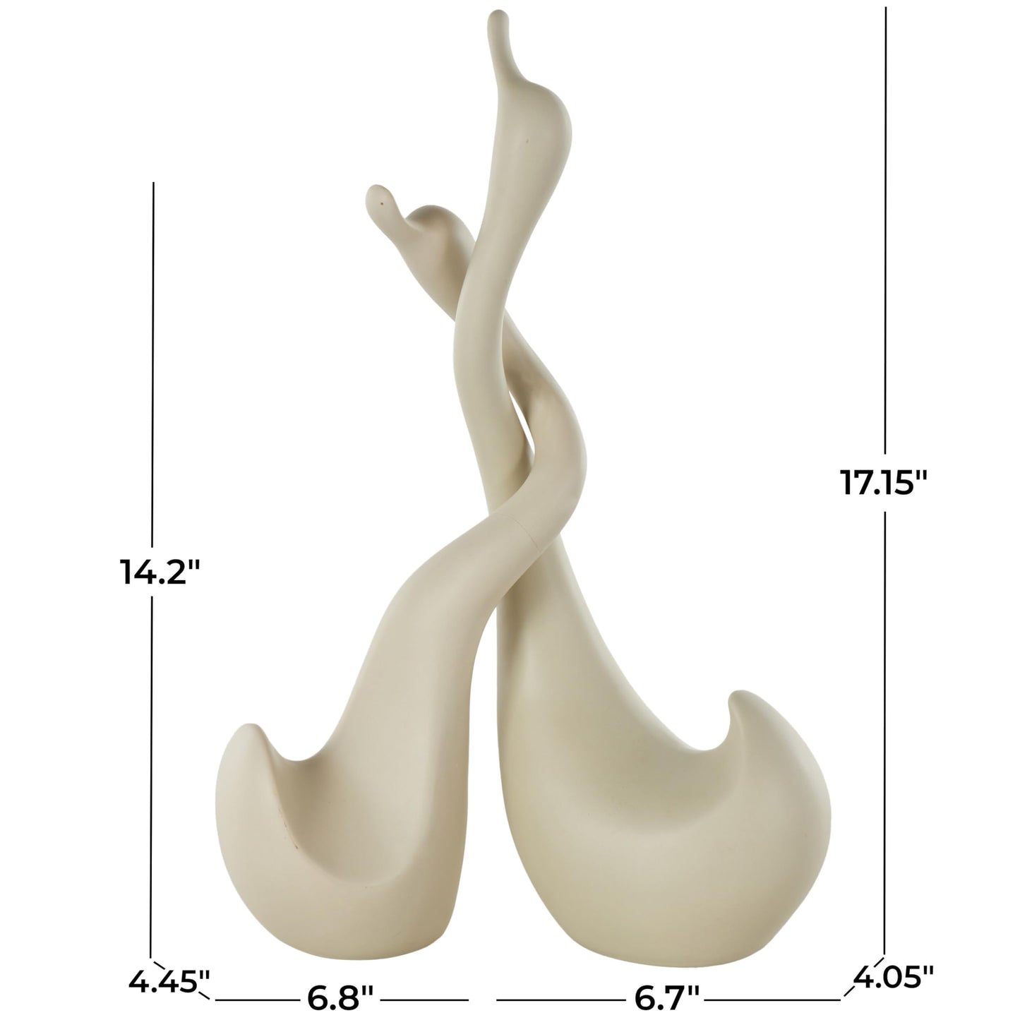 Deco 79 Ceramic Swan Decorative Sculpture Intertwined Home Decor Statues, Set of 2 Accent Figurines 17", 14" H, Beige