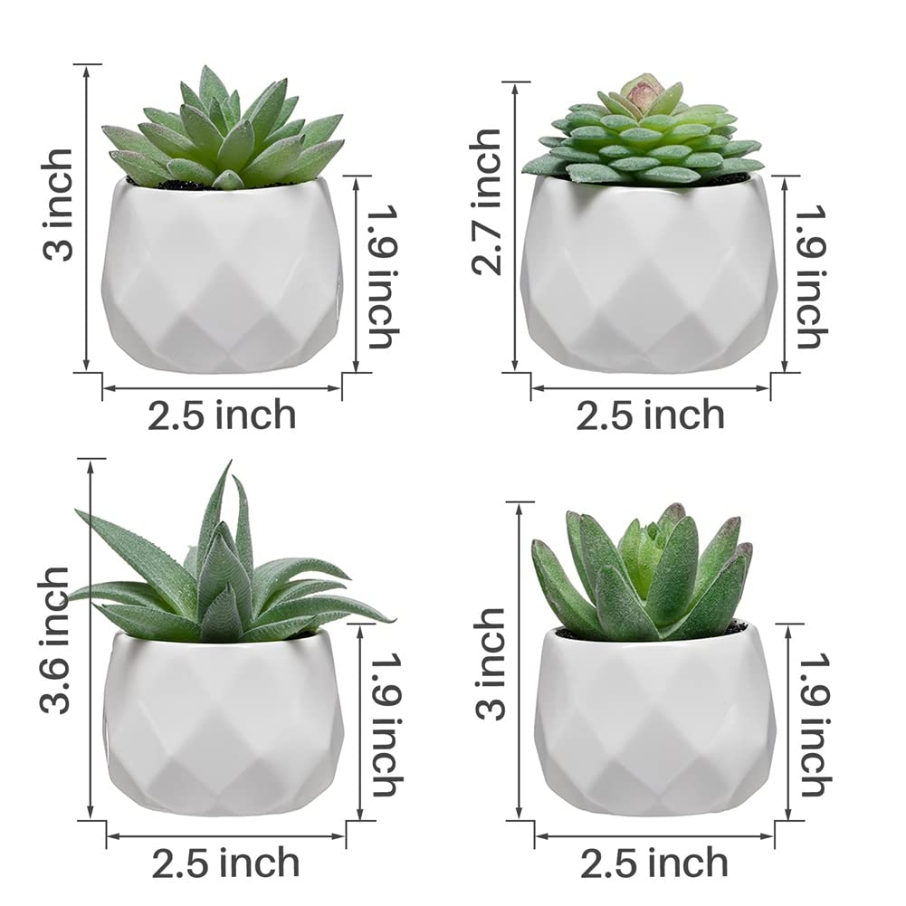 CADNLY Fake Succulent Plant Set - Artificial Plants for Women Desk - Realistic Faux Succulents in Ceramic Pots - Mini Green Decor for Bedroom Bathroom Office Shelf 4 Pack