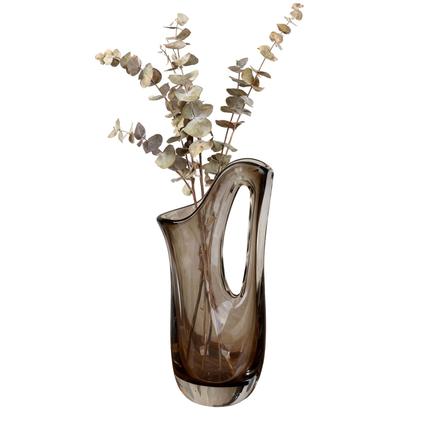 XYQXYQ Brown Glass Vase for Flowers - 12.6" Hand Blown Wide Mouth Handled Pitcher Vase, Rustic Home Decor for Living Room Table & Office