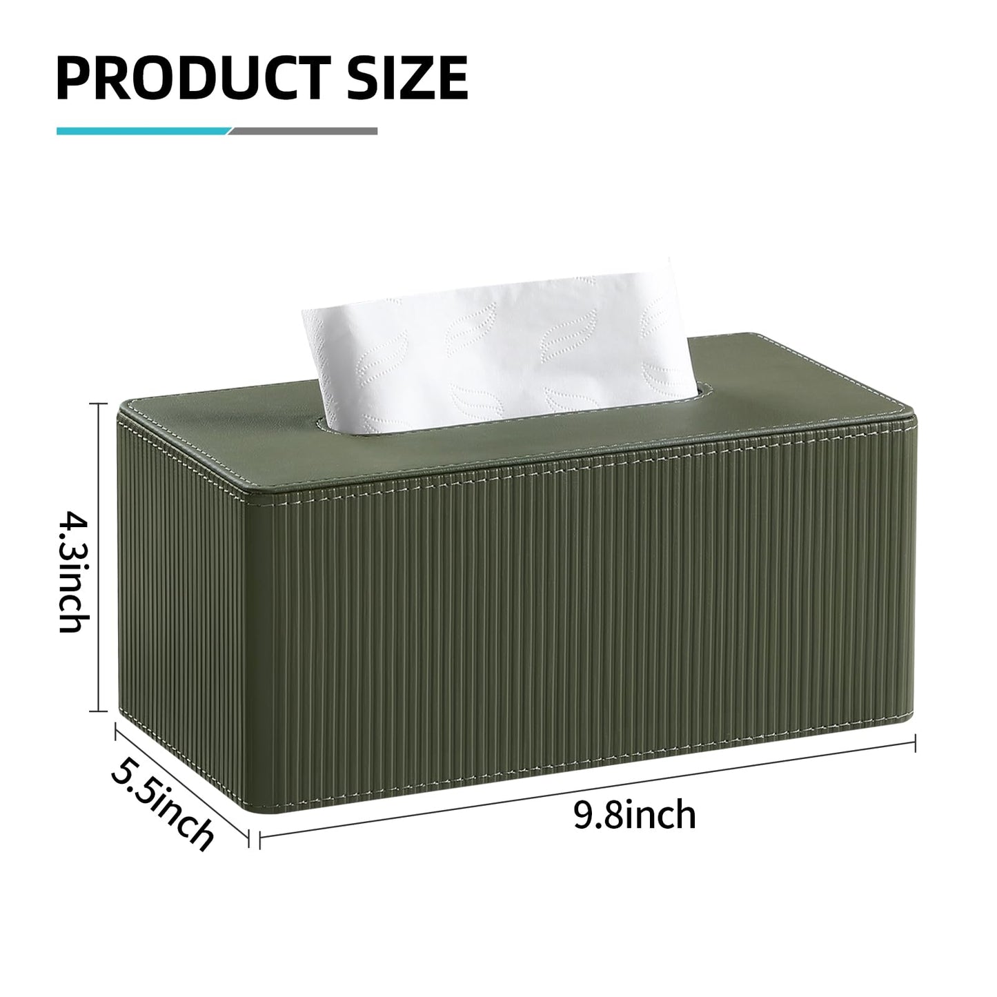 Cretkhp PU Leather Tissue Box Cover Rectangle with Magnetic Closure, Modern Tissue Box Holder for Bathroom NightStands Livingroom, Decorative Tissue Holder for 120(3-Ply)/160(2-Ply) Tissue Box (Green)