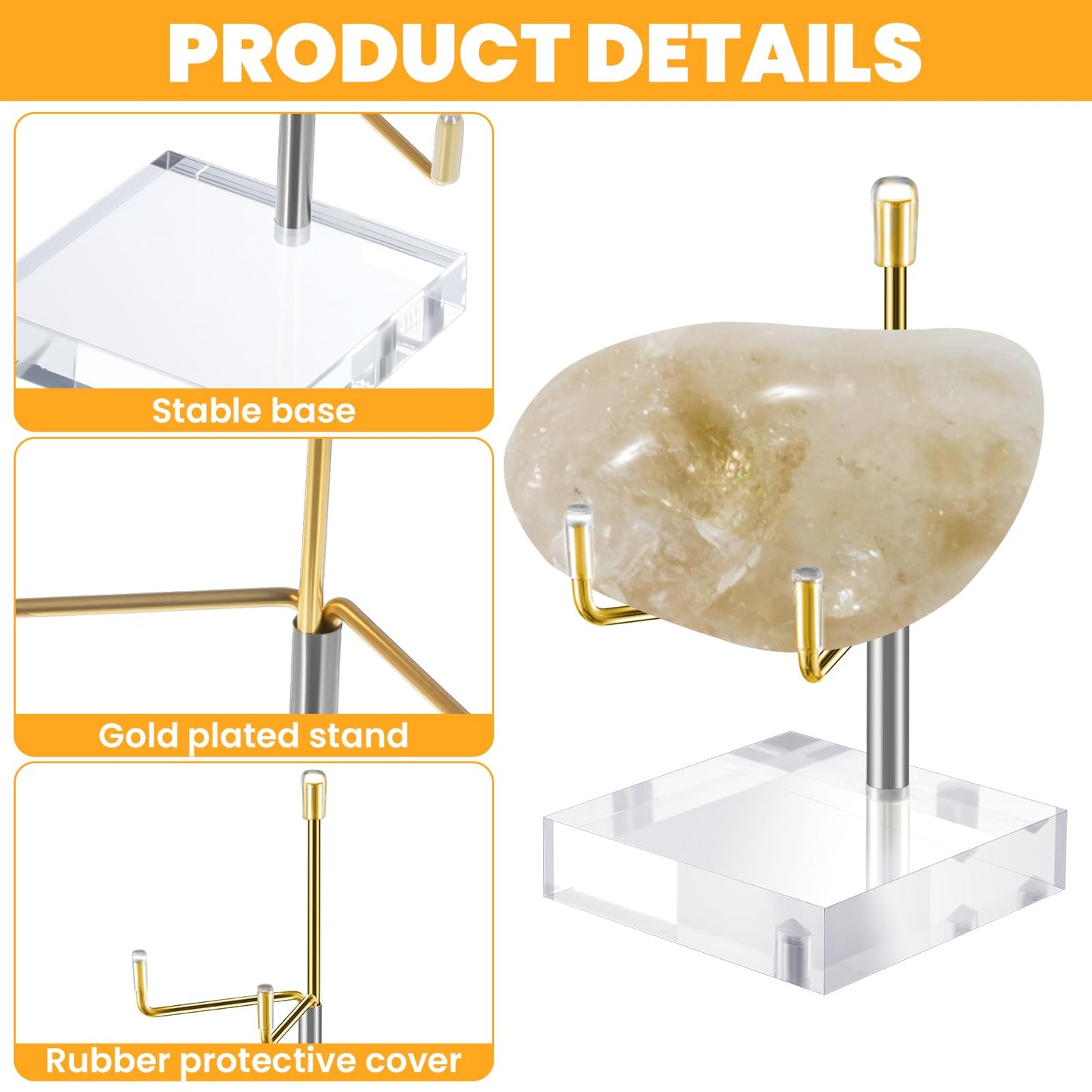 Nodaaiie 8Pcs Clear Acrylic Easel Display Stand with Adjustable Metal Arms Crystal Display Rock Gemstone Mineral Geode Fossil Coral Display Holder (2.4 x 2.4 x 3.8 Inch)