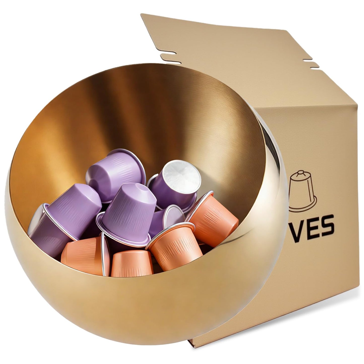 GYYVES Slim Stainless Steel Coffee Pod Holder - High-Capacity Minimalist Organizer to Declutter Your Espresso Pods - For an Organized Coffee Bar (Gold, M)