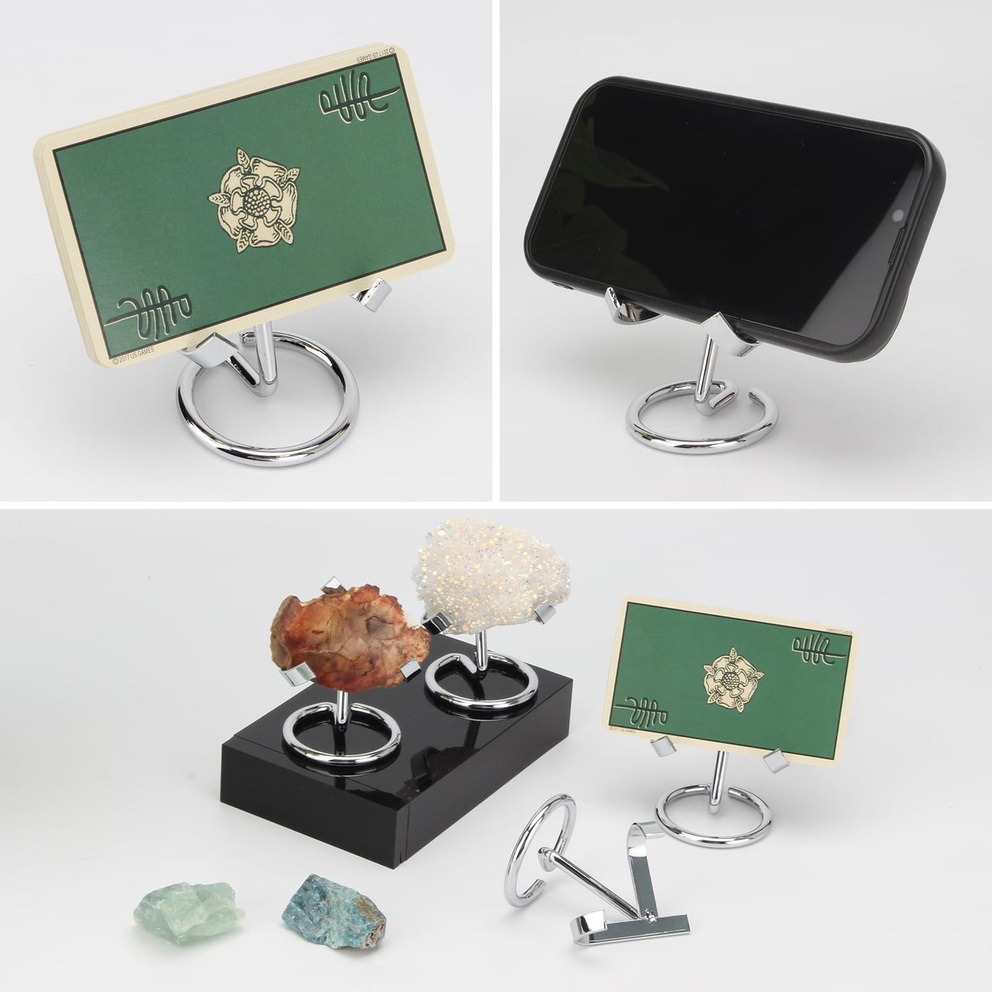 KCGANI 4 Pcs Crystal Rock Display Stand, Silver Stand for Display Self Standing Stands Holders, Crystal Display Stand for Crystals Stones Rocks Fossil Jewelry Ball Gemstone Collections Display