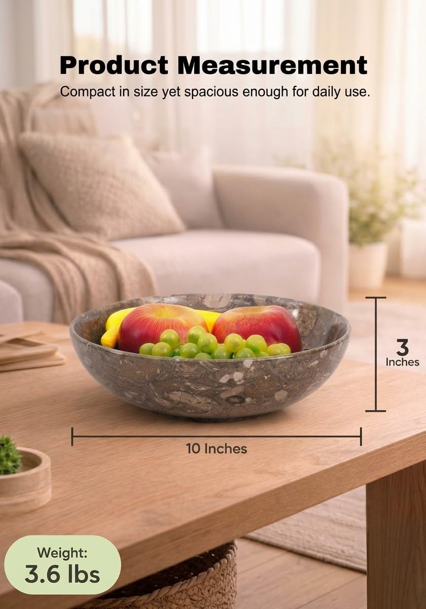 Radicaln Marble Fruit Bowl 10" Inches Oceanic Handmade Decorative Bowl For Kitchen Table, Ideal Key Holder, Candy Dish and Fruit Bowl For Kitchen Countertop