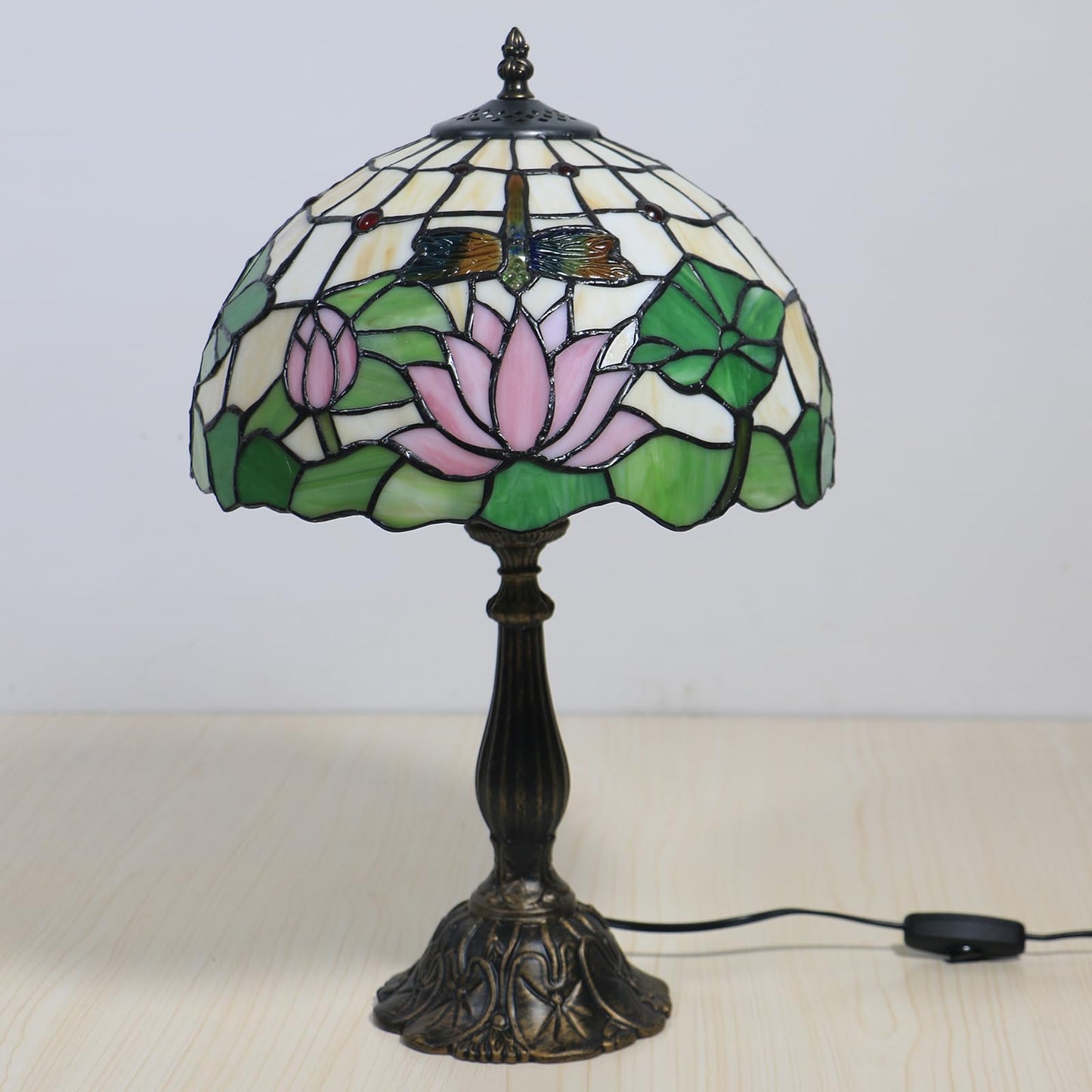 tuomoxte Tiffany Side Table Lamps for Living Room W/LED Bulb Lotus Flower Stained Glass Shade Bedside End Table Lamp 12X12X19Inch Desk Lamps for Home Office Classic Farmhouse Reading Table Lamps