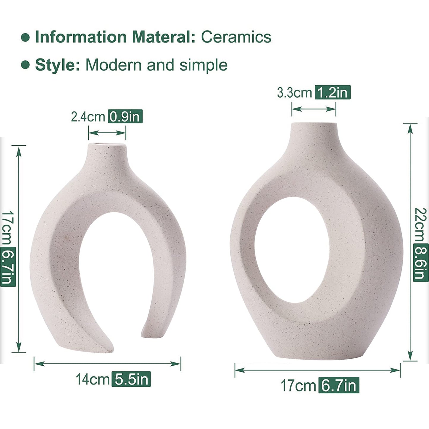Ceramic Vase Set - 2 Flower Donut Modern Vases for Home Décor, Creative White Vases Minimalism Style Decor Vase Table Vase for Living Room Entryway Bookshelf Mantel Centerpieces Shelf