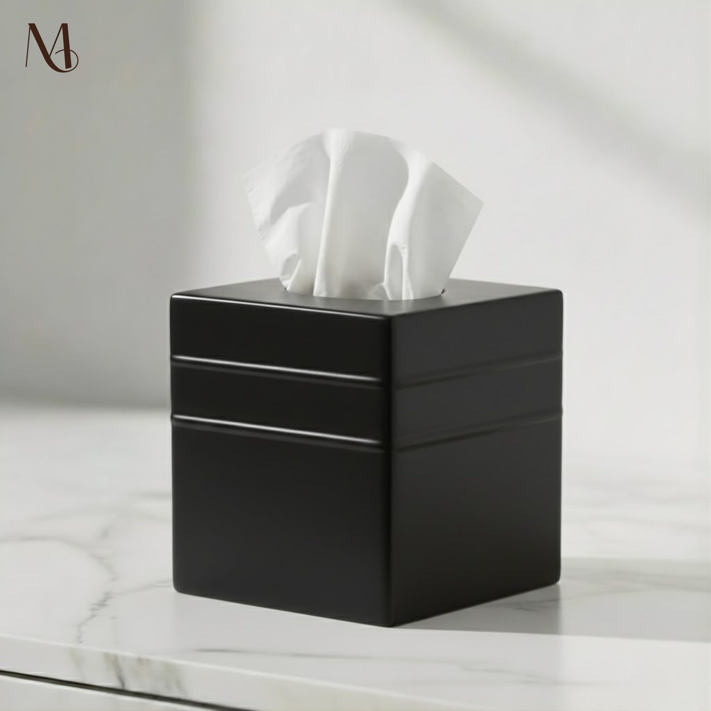 Monarch Abode Tissue Box Cover Square – Handcrafted Border Embossed Black Metal Tissue Holder Box for Bathroom Accessory, Aesthetic Decorative Facial Napkin Cube for Modern Home Decor