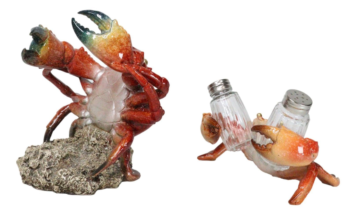Ebros Gift Set of 2 Nautical Coastal Giant Stone Crab with Black Pincer End Tips Wine Bottle and Salt Pepper Shakers Holder Figurines Beach Sea Marine Accent