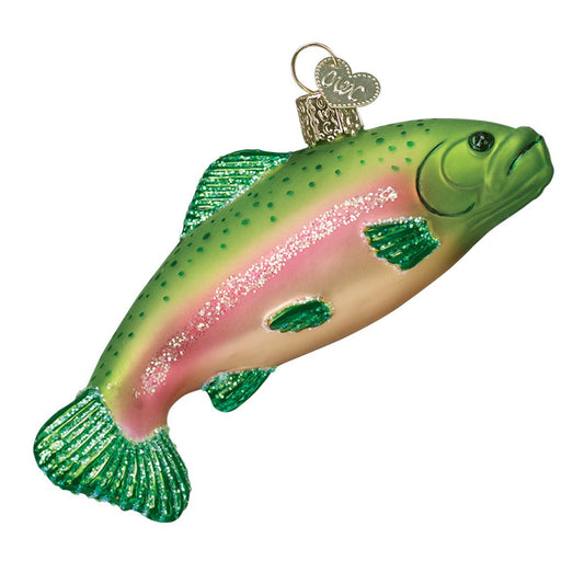 Old World Christmas Rainbow Trout Glass Blown Ornament for Christmas Tree, Handcrafted Holiday Decoration, Lake Fish Collection