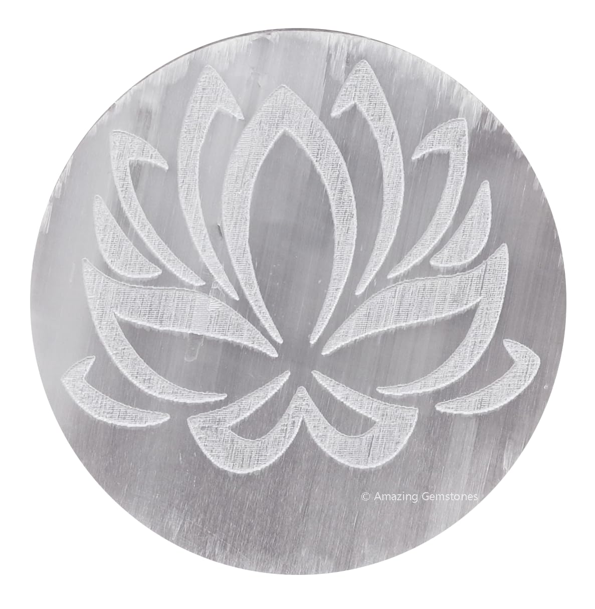 Amazing Gemstone Selenite Crystal Charging Plate For Crystals And Healing Stones, 3" Selenite Crystal Plate Engraved Lotus Flower of Life Coaster For Home, Office Table Decor (Selenite Round Disc)
