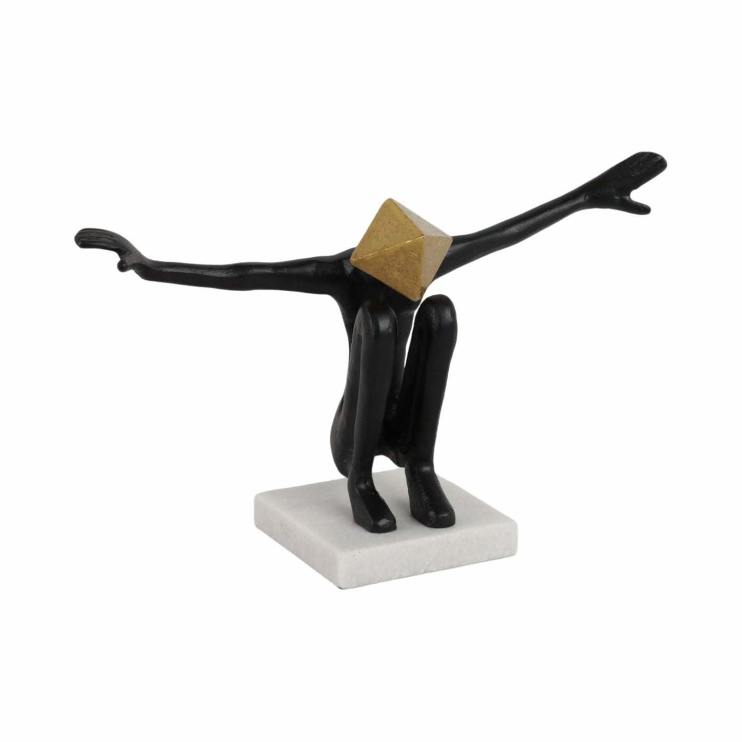 Modern Home and Office Statue for Living Room – Abstract Metal and Marble Figurative Sculpture with Pyramid Head – Elegant Accent for Bedroom, Bathroom, Coffee Table, and Shelf Decor – 8" Black & Gold