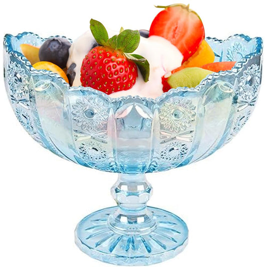 EHERDM Crystal Glass Boat-Shaped Bowl with Pedestal Vintage Embossed Dessert Bowl Transparent Ship Serving Bowl for Fruit Snack Nut Candy Decorative Bowls for Home Kitchen Decor Small Blue