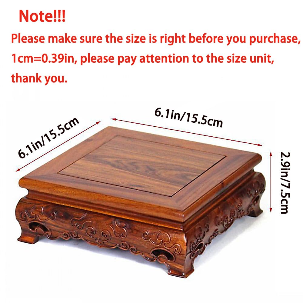 GOLDY&WENDY Oriental Rosewood Display Stand Wood Home Decor Square Wooden Pedestal Base for Vases Teapot Stones Crafts, 6.1x6.1x2.9in